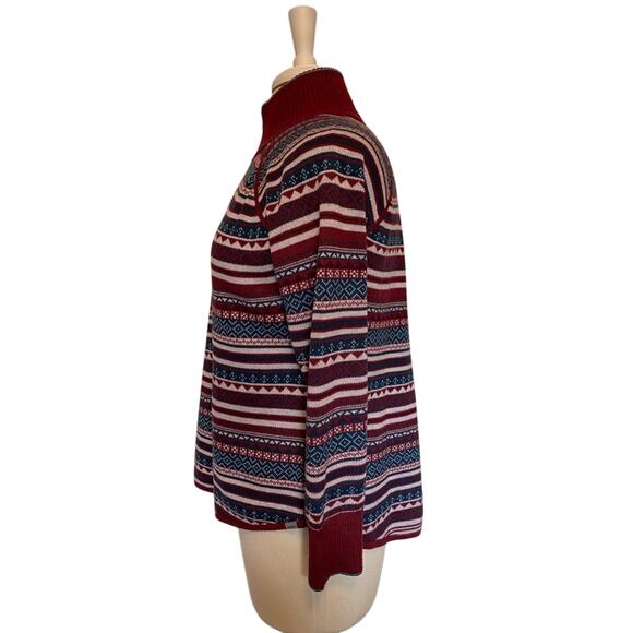 Eddie Bauer Women's LP Engage Fair Isle Knit Ruby 1/4 Zip Pullover Soft Sweater - Picture 10 of 11